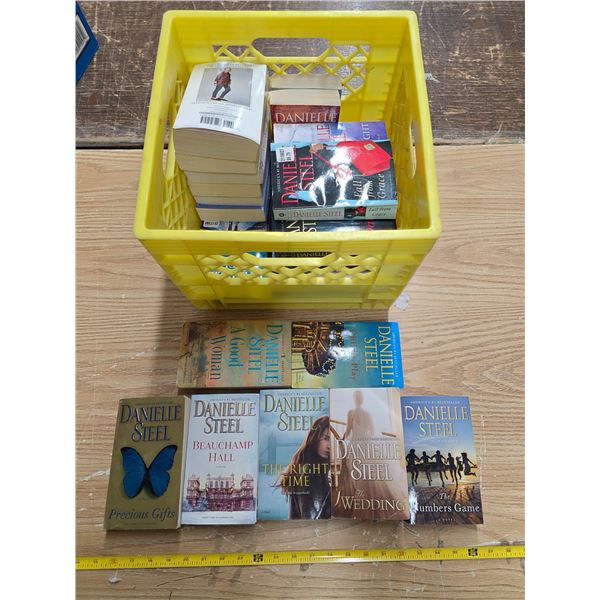 Lot of Danielle steel books and milk crate