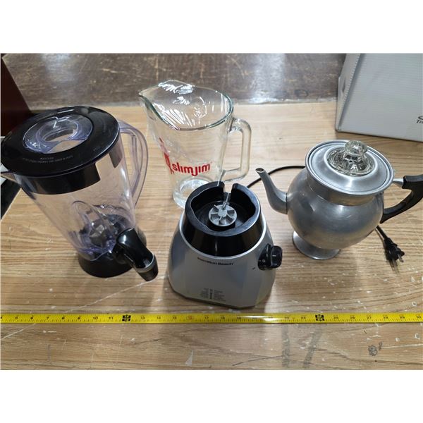 Blender, tea pot and slim jim pitcher