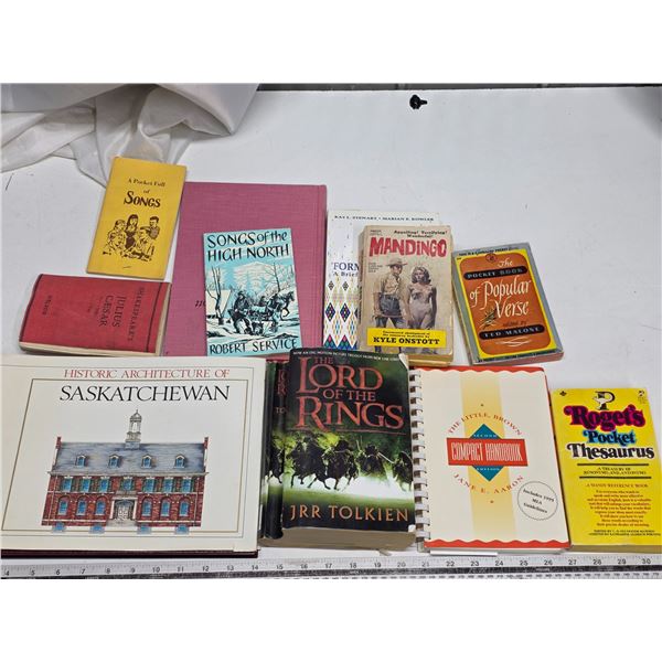 Books: Lord of the Rings, Mandingo, Lady of Shalott, Julius Caesar, historic Sask Architecture, song