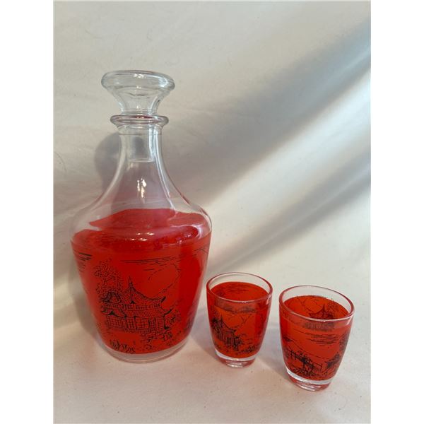 Barware Mid Century 1960-70 Luminarc Decanter Asian inspired-2shots