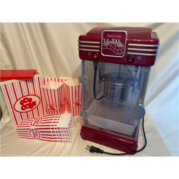 "Movie Night" Betty Crocker Popcorn machine plus 12 reusable Popcorn containers