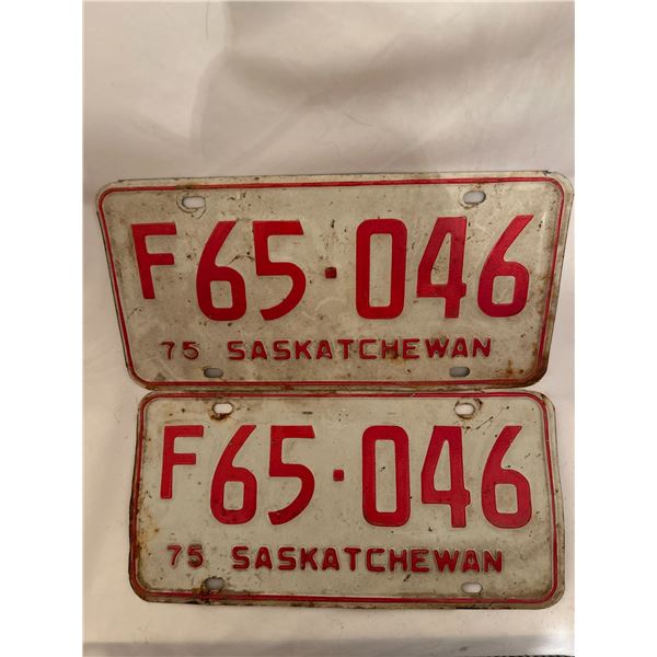 Pair of SK Licence Plates matching 1975