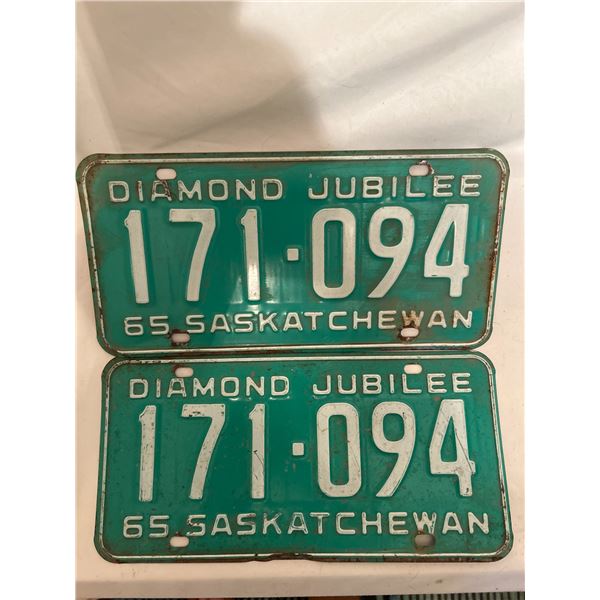 Pair SK License Plates Diamond Jubilee 1965