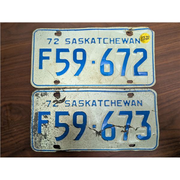 Pair of SK F 1972 License Plates