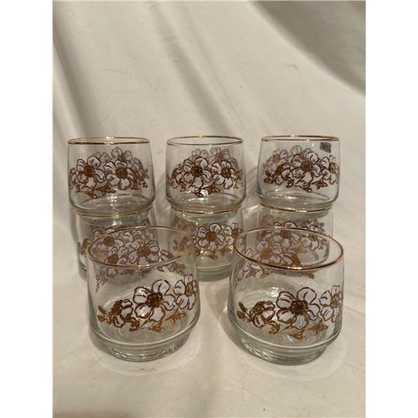 Wild Gold Flower Bar Set of 8 glasses1960-70