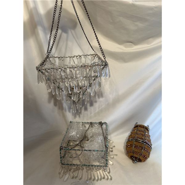 2 Hanging crystal candle holders & Beaded hanger