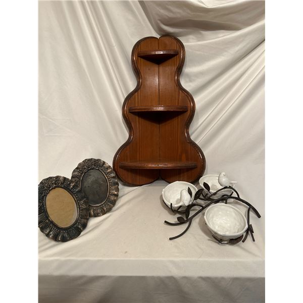 Handmade solid wood corner shelf, Birds Nest snack tray, frames