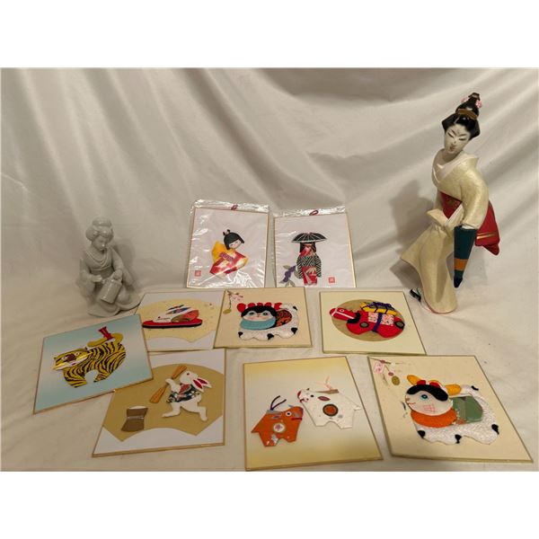 Japanese EMA wooden wishing plaques zodiac animals (11) & Glass figurine