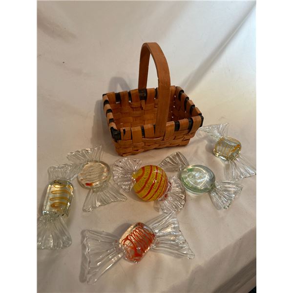 Large Blown Glass Candies & Basket