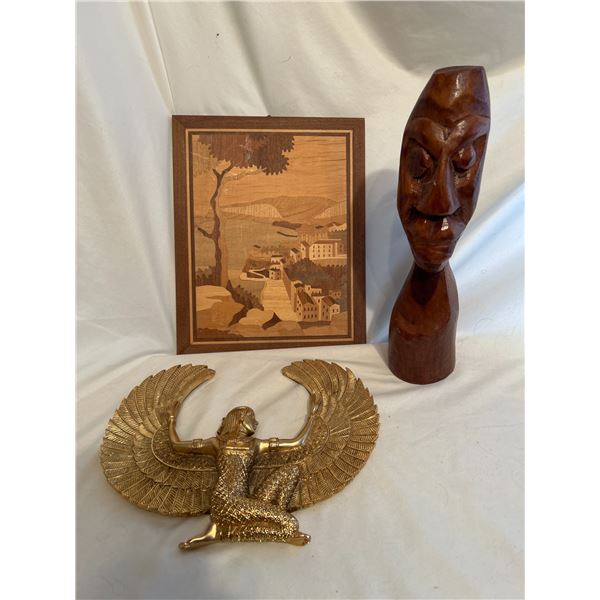 Handmade wood photo etched with variety of wood , carved statue, ISIS by LUXOR"
