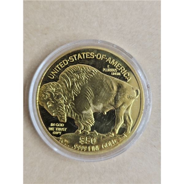 Reproduction 2021 Gold Plated $50 Buffalo Coin
