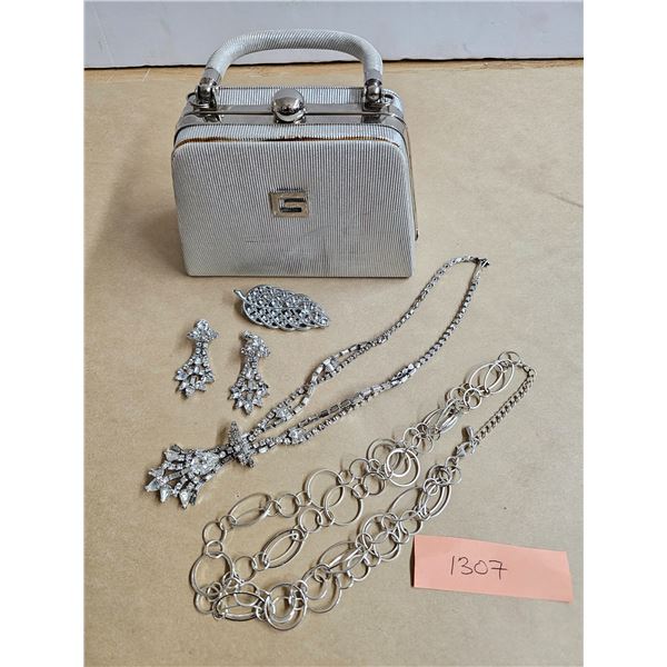 Small Purse w/ Assorted Rhinestone Fashion Jewelry