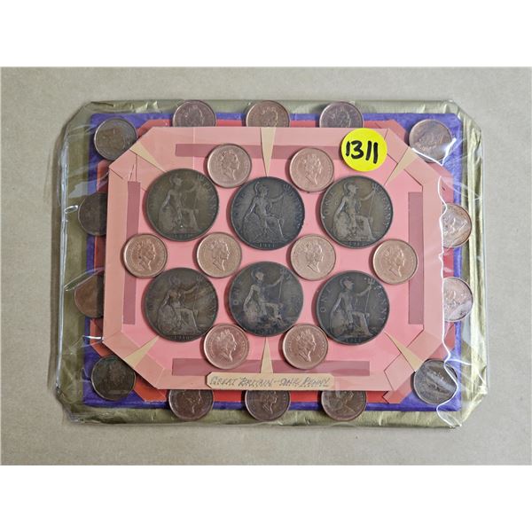 (6) Great Britain "One Penny" Coins 1915-1921