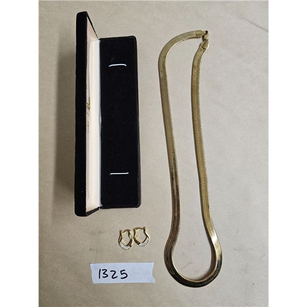 Necklace and Fashion Earrings. Necklace Stamped "18K gp"