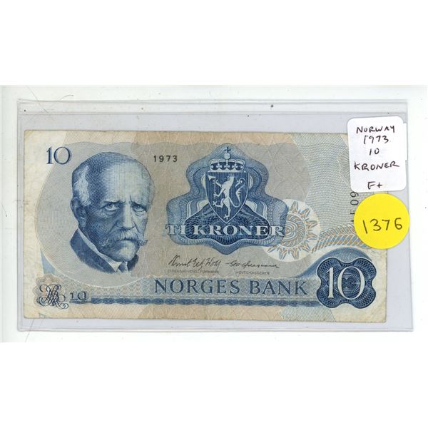 Norway 1973 10 Kroner. F+.