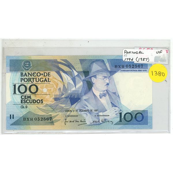 Portugal. 1987 100 Escudos. High Denomination. VF.