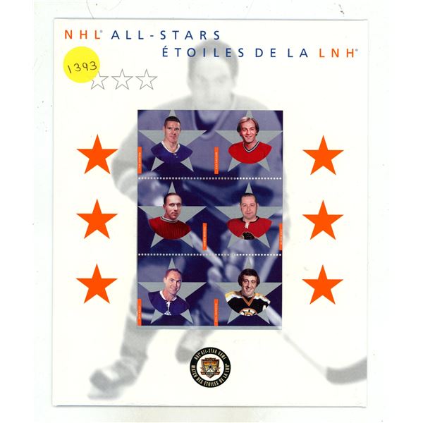 NHL All-Stars. Set of 6 Canadian Stamps depicting Tim Horton, Guy Lafleur, Howie Morenz, Glenn Hall,
