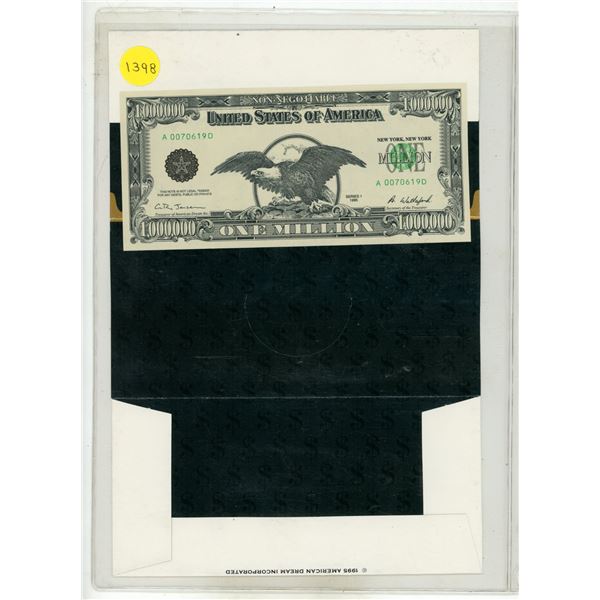 USA. Non-Negotiable1995 1 Million Dollar note. This is not a real note. Uncirculated.