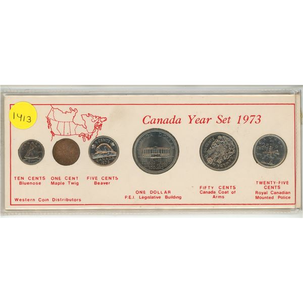 1973 Canada Year Set. Includes Mountie 25 Cents and PEI Dollar.