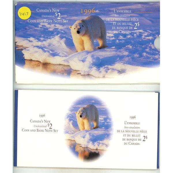 1996 $2 Uncirculated Coin and Bank Note Set. Includes Specimen Toonie plus an 1986 $2 note. As issue