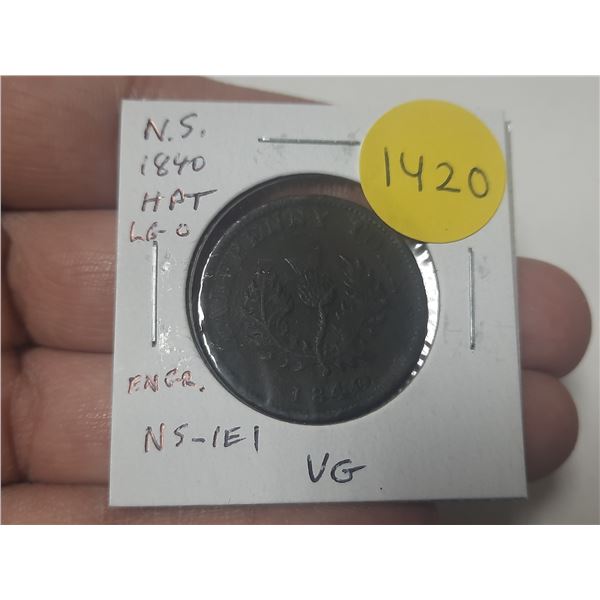 Nova Scotia. 1840 Half Penny Token Pre-Confederation Token. Engrailed Edge. NS-1E1. VG.