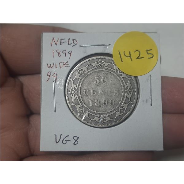 Newfoundland. 1899 Silver 50 Cents. Wide 99 variety. VG8.