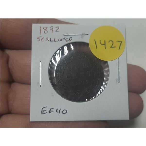 1892 Canadian Victorian Large Cent with Scalloped Edges. EF40.