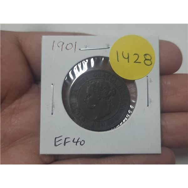 1901 Canadian Victorian Large Cent. Last issue of Queen Victoria. EF40.