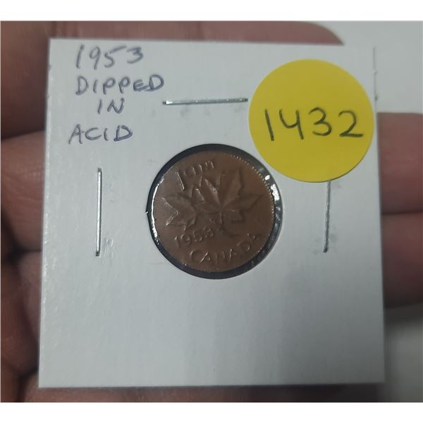 1953 Small Cent that has been dipped in Acid. That’s why it’s so small and thin.