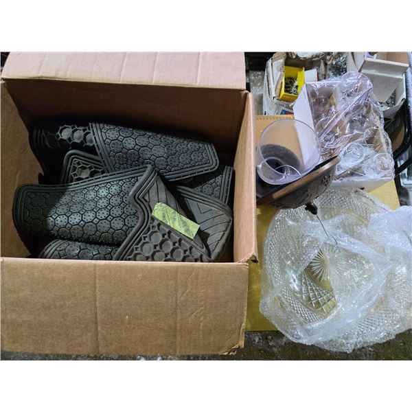 Various fllor mats and glassware