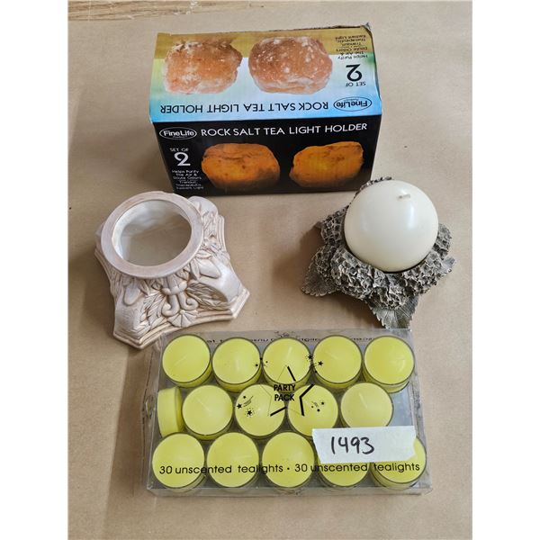 Rocksalt Tealight Holders in Box, Assorted Candles and Holders
