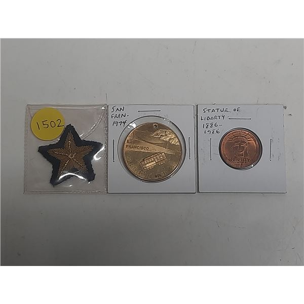 RCMP Star, 1939 Golden Gate International Exposition Token and 100th Anniversary Statue of Liberty C