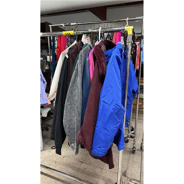 (11) PIECES ASSORTED CLOTHING INCLUDING; HELLY HANSEN JACKET SIZE XL, ADIDAS SWEATERS, ELVISSA