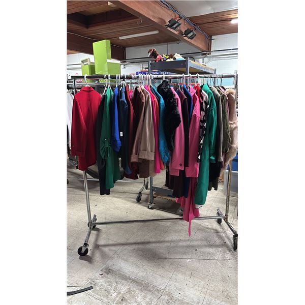 RACK OF ASSORTED CLOTHING *MANY NEW WITH TAGS* **RACK NOT INCLUDED**