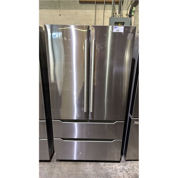MIDEA 36"W STAINLESS STEEL FRENCH DOOR REFRIGERATOR WITH 2 BOTTOM FREEZER DRAWERS