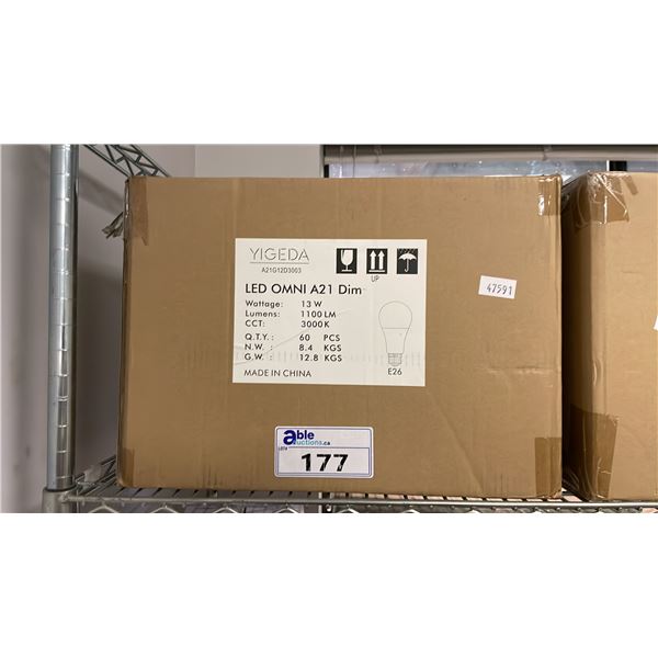CASE OF 60 YIGEDA LED OMNI A21 DIM E26 LIGHTS 3000K
