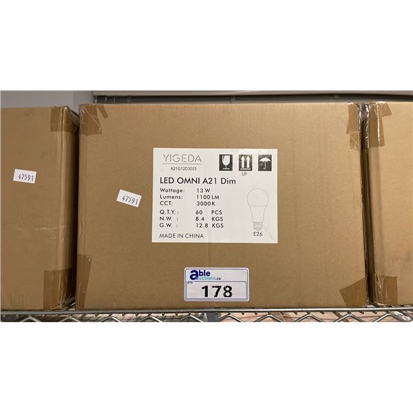 CASE OF 60 YIGEDA LED OMNI A21 DIM E26 LIGHTS 3000K