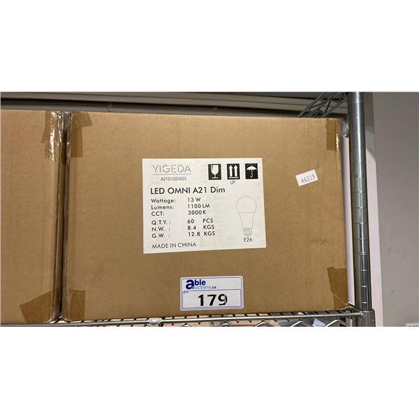 CASE OF 60 YIGEDA LED OMNI A21 DIM E26 LIGHTS 3000K