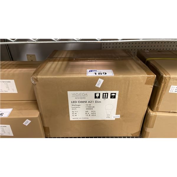 CASE OF 60 YIGEDA LED OMNI A21 DIM E26 LIGHTS 3000K