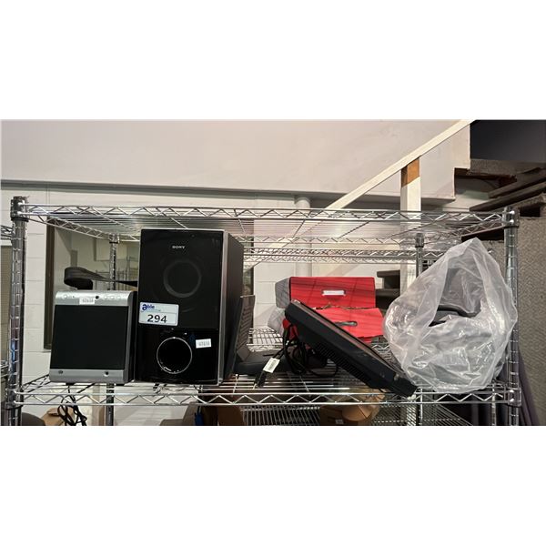 2 SPEAKERS, DELL MONITOR, WIRELESS MICROPHONE &  MORE *MONITOR FRAME IS LOOSE*