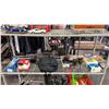 Image 1 : SHELF OF DISC BRAKE PADS, EMPTY MASTERCRAFT TOOL BOX, METAL GOBLET, BELTS & MORE