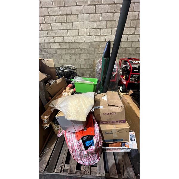 PALLET OF ASSORTED GOODS: PAPER NAPKINS, CHEF SMOKER, COMPACT FLUORESCENTS & MORE *MUST TAKE ALL