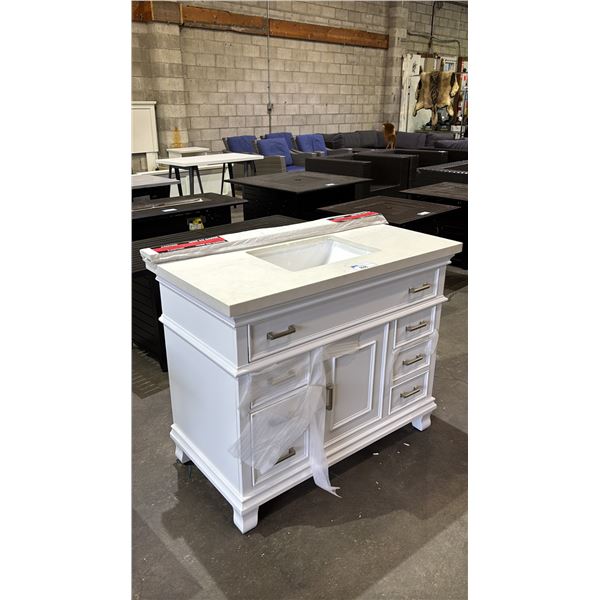BATHROOM VANITY WITH SOFT CLOSE DRAWERS 42" X 22" X 34" (CRACK IN SINK)