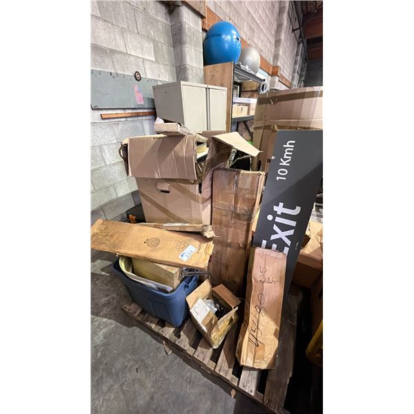 PALLET OF ASSORTED GOODS: EXIT SIGN, FIRST NATIONS ARTWORK & MORE K*MUST TAKE ALL ON PALLET*