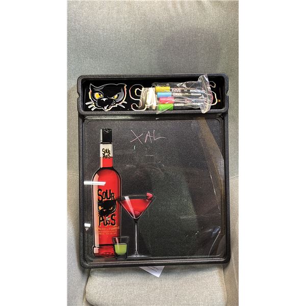 SOURPUSS BACKLIT WRITE-ON SIGN WITH DRY ERASE MARKERS  - 24"T X 19"W X 2.5"D