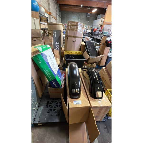 PALLET OF MOTORCYCLE FENDERS, QC ROTARY STEERING SYSTEM & MORE *MUST TAKE ALL ON PALLET*