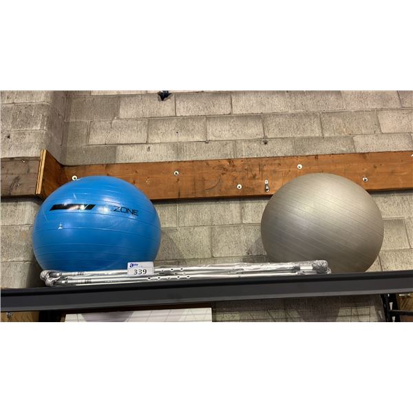 PAIR OF CRUTCHES & 2 EXERCISE BALLS