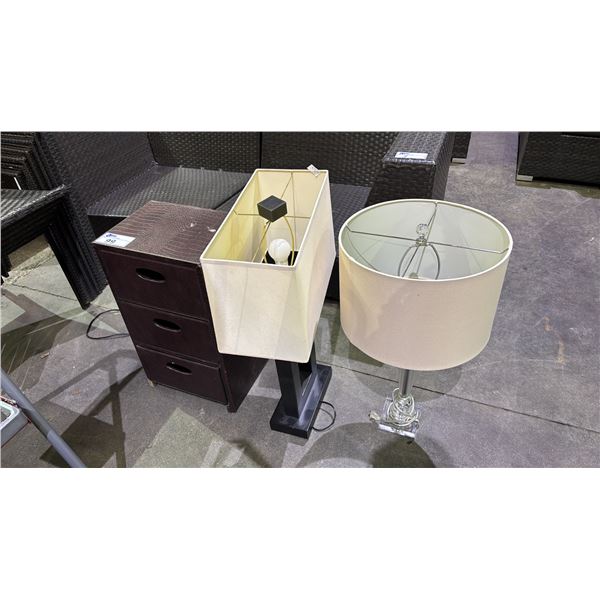 CROCODILE SKIN STYLE 3 DRAWER CABINET & 2 DESK LAMPS
