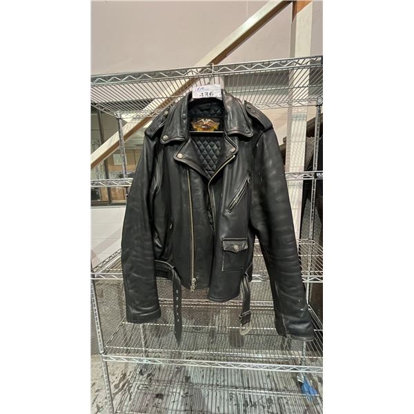 HARLEY DAVISON BLACK LEATHER  JACKET - SIZE 48 TALL