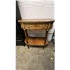 Image 1 : VINTAGE WOOD HALF MOON TABLE WITH 1 DRAWER - 36.25"T X 34"W X 17.5"D *NICK IN TOP BACK OF TABLE*